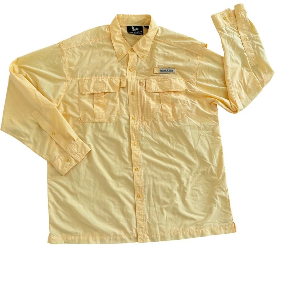 Field Stream Fishing Shirt Vented Utility Button Up Outdoor Yellow XL‎